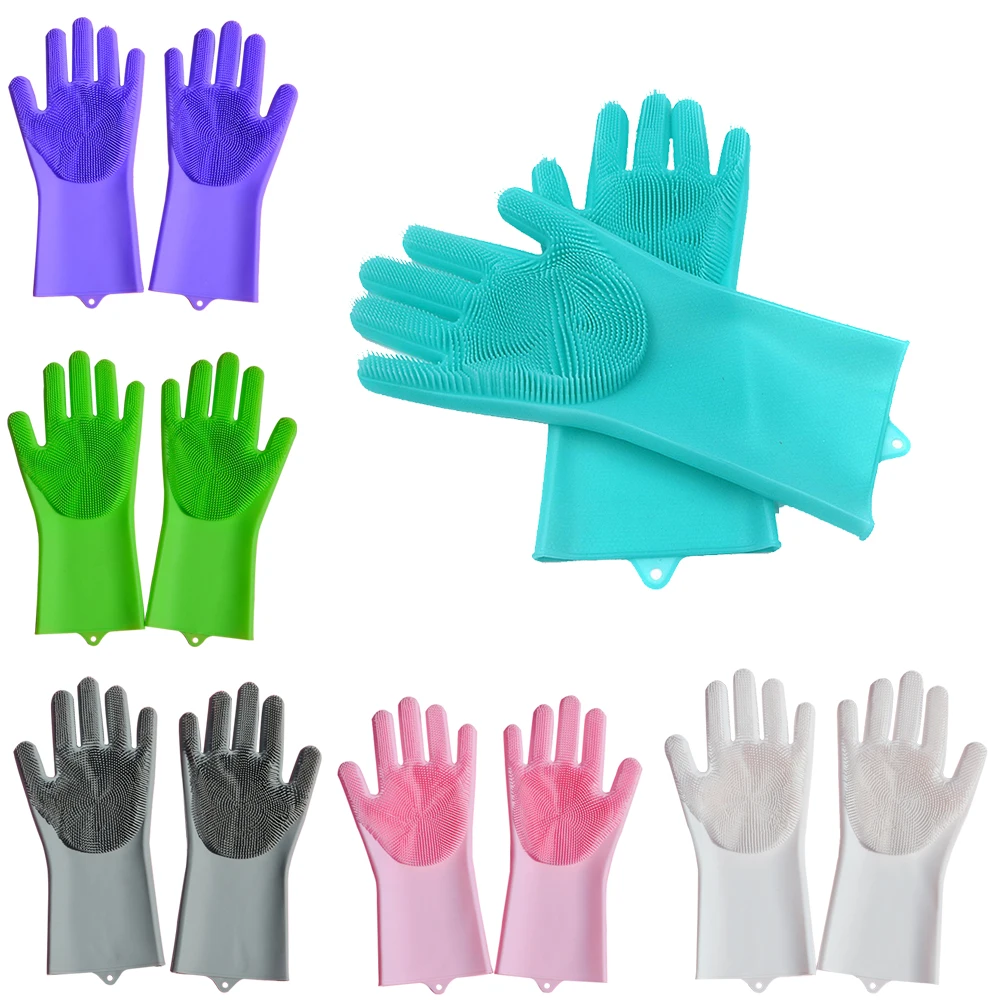1 пара креативных силиконовых мытья посуды Guantes латексные садовые резиновые