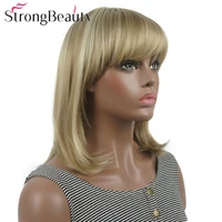 strongbeauty straight synthetic wigs medium long hair with neat bangs women wig many colors