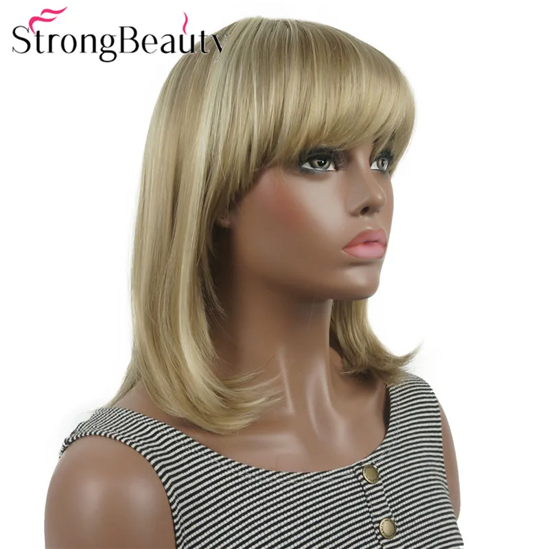 StrongBeauty прямые синтетические парики средней длины волосы с аккуратной челкой