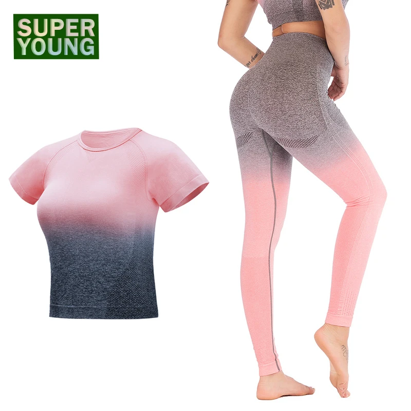 Женское Бесшовное для тренировки спортивные костюмы бега Femme Футболка с коротким
