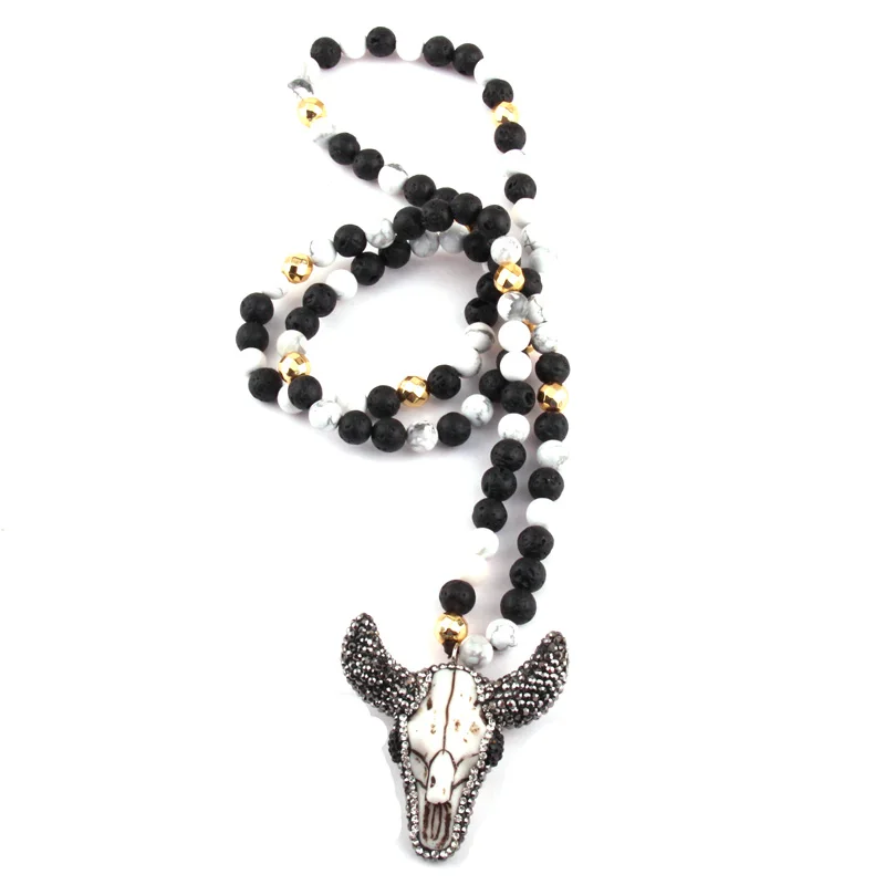 MOODPC Модный черный и белый натуральный камень подвеска в форме головы быка