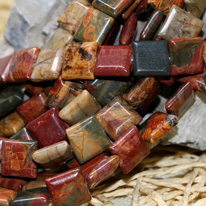 12mm 14mm top quality natural picasso stone square shape loose beads fit diy necklace bracelet jewelry making 15inch B378 | Украшения и