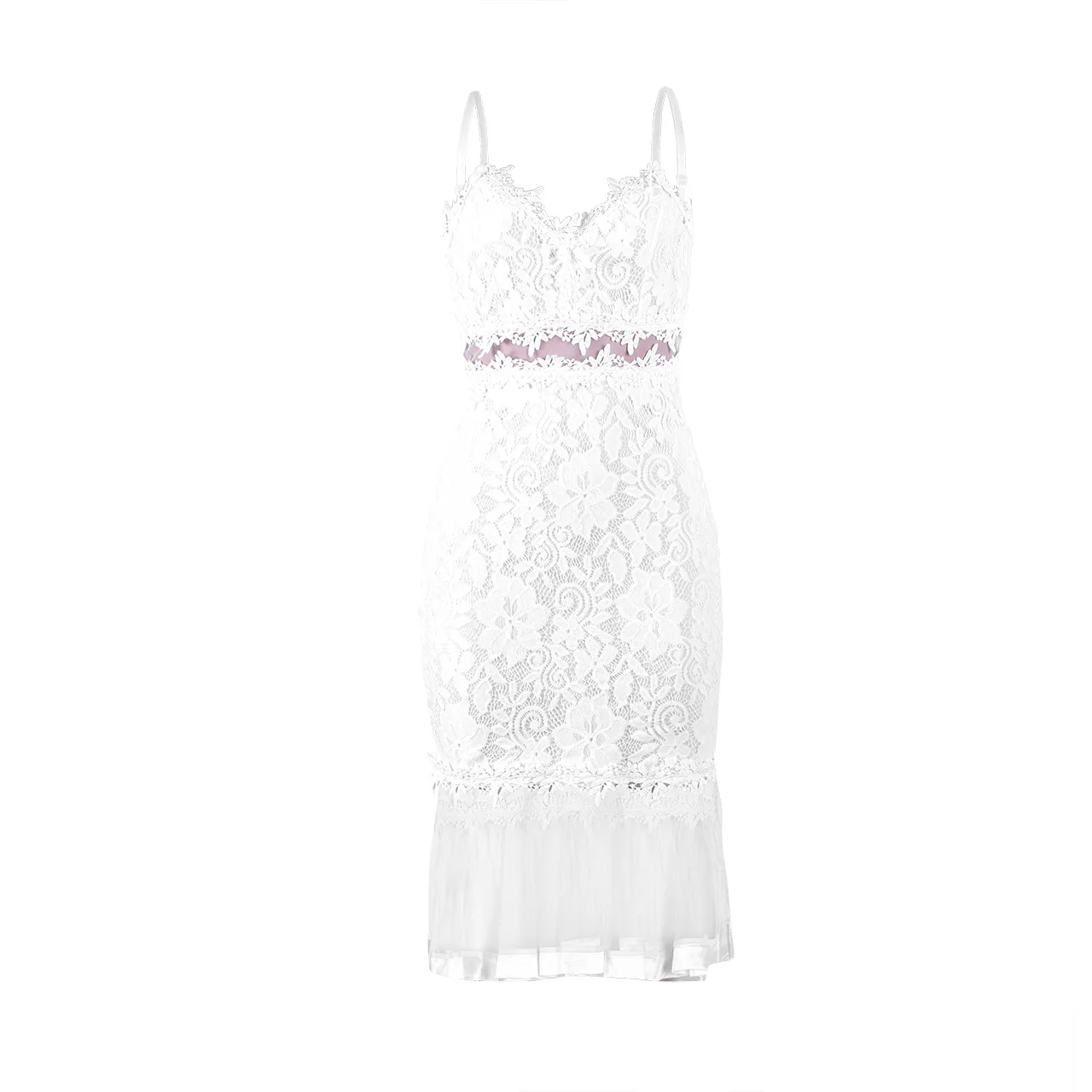 Модное однотонное женское платье Весна Лето Спагетти ремень без рукавов Boho Макси платья Кружева Vestido