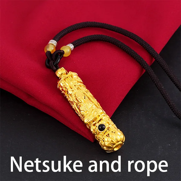Netsuke and rope Вьетнамское песочное Золотое Австралийское ожерелье 3D Avalokitesvara Гуаньинь, Будда шармы Веревка ожерелье - Окраска металла: Netsuke and rope