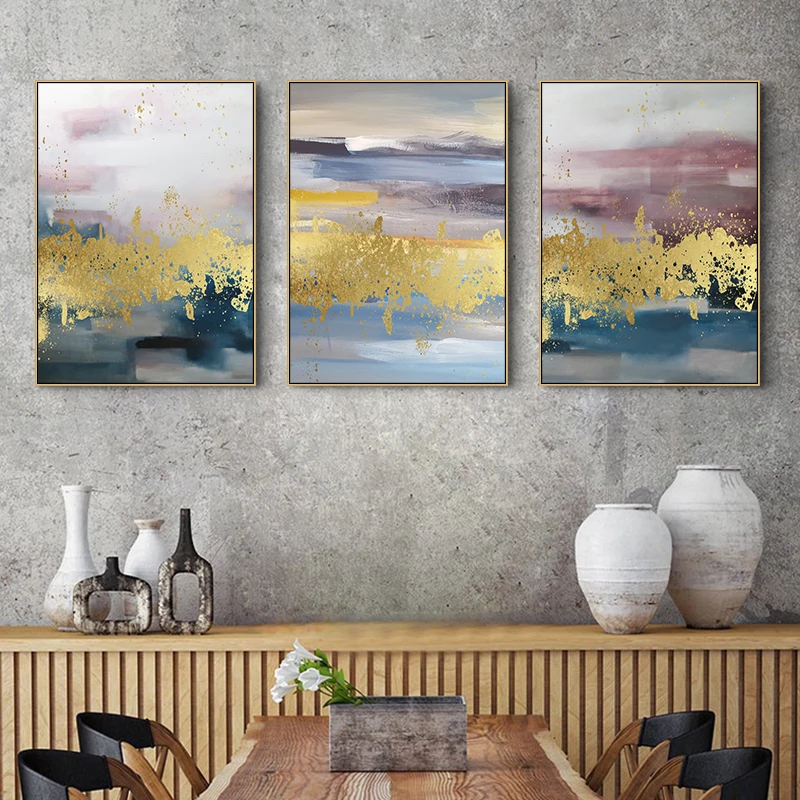 Nordic Golden Abstract Wall Art Canvas Poster and Print Painting Landscape Decorative Modren for Living Room | Дом и сад