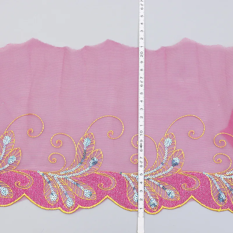 10 ярдов розовая кружевная отделка винтажное Бисероплетение с блестками ткань