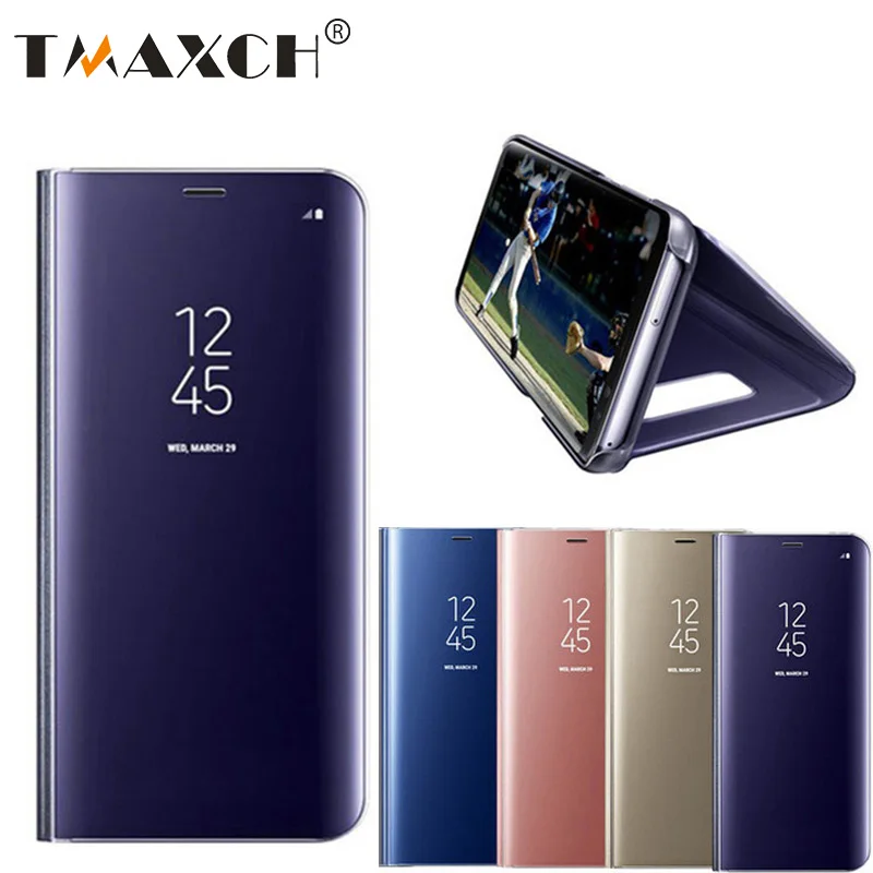 Clear View гальваническим Зеркало флип чехол для Samsung S9 S8 плюс S6 S7 край Примечание 5 8 A5
