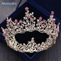 mamojko baroque leaf imitation pearl princess bridal crowns drop tiaras for woman flower noble wedding jewelry hair accessories