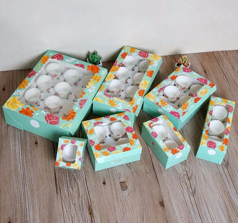 Светло-зеленая Φ 3 коробка для кексов с вставкой из крафт-бумаги прозрачным