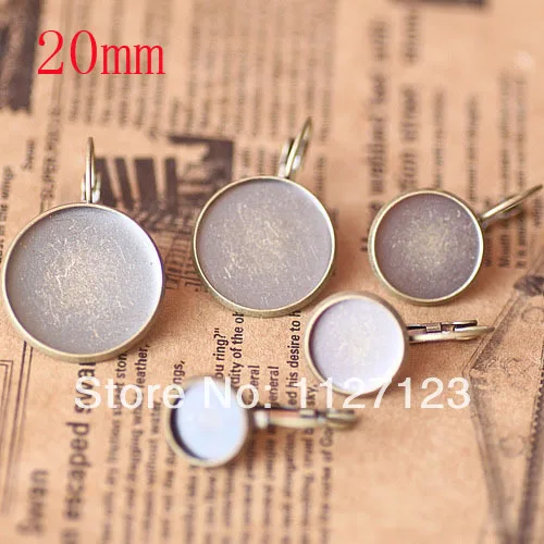 

Free ship! Antique bronze 200piece 20mm Round Cabochon Setting Leverback Hook Stud Earing blanks and base trays bezel