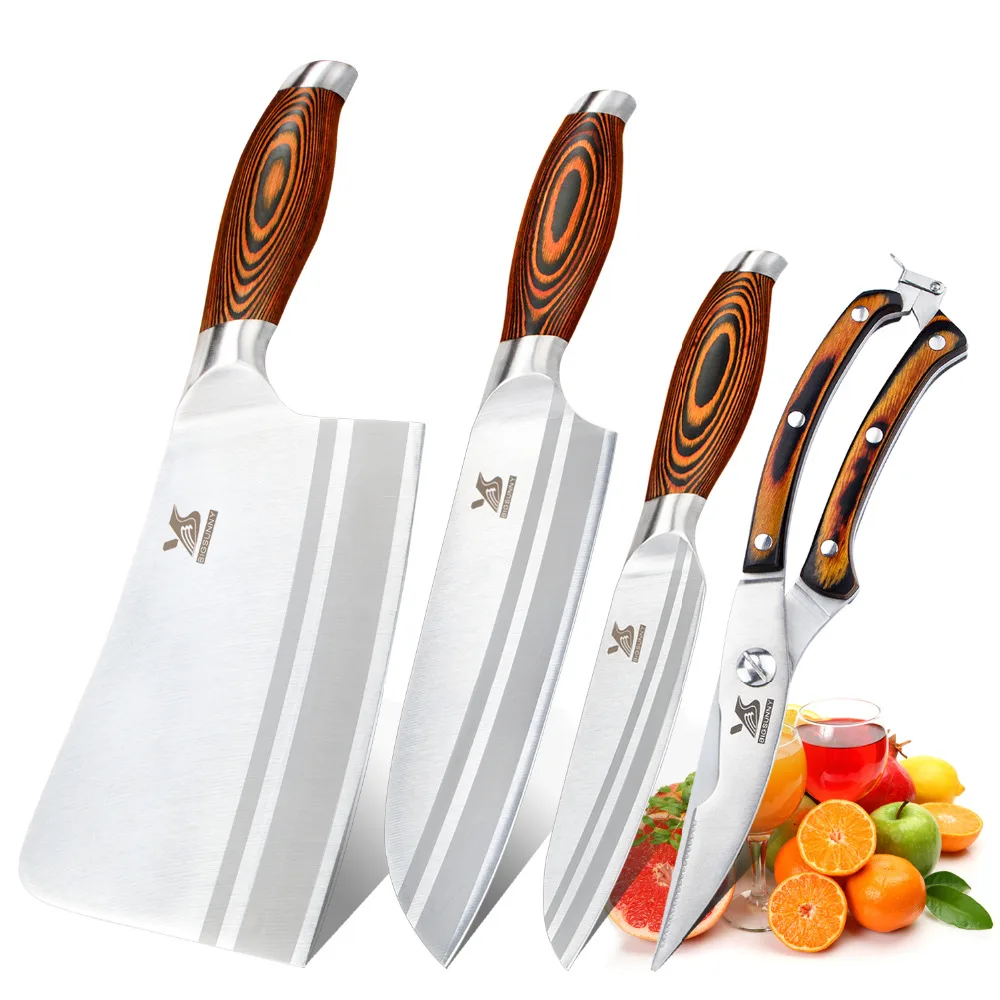 BIGSUNNY 4 Pcs Kitchen Knife Set 7"Chopper 7"Santoku Knife 5"Utility and Kitchen Shears for Easy Cutting& Slicing Multipurpose