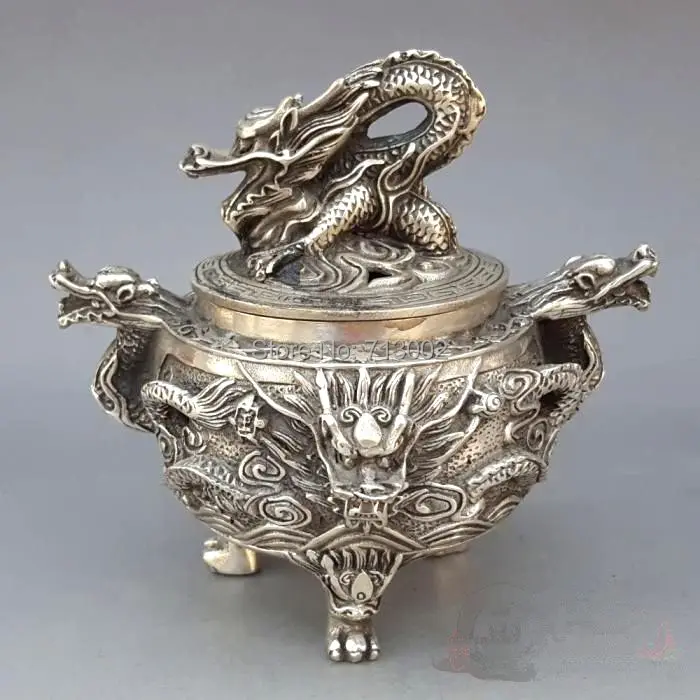 Старинная тибетская Серебряная благовония 6 * Дракон горелка Lucky geomantic omen | Дом и