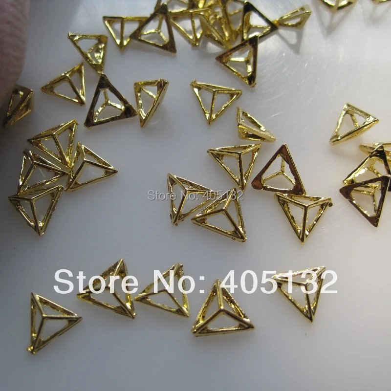 3D 50 шт./пакет для украшения ногтей металлическая Золотая пирамида металлические