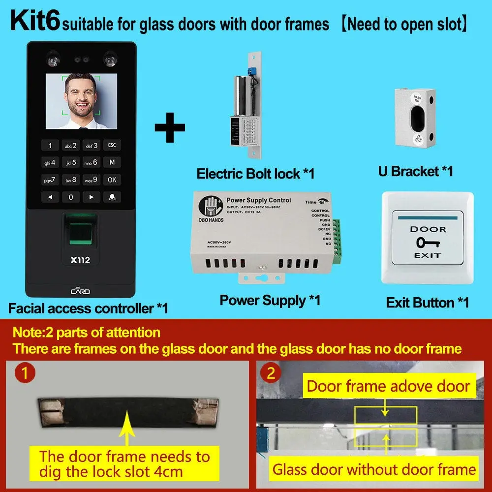 Kit 6 Биометрическое распознавание лица TCP/IP отпечаток пальца USB пароль ключ контроля доступа syetem устройство посещаемость времени Электрический замок - Цвет: Kit 6