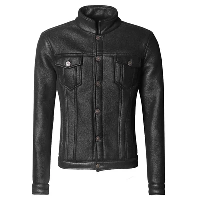 black Для мужчин зимние платье Кофе меха Повседневное шерстяные куртка Slim Для Мужчин's Термальность карманы Европейский Стиль теплая брендовая Новая куртка f8235 - Цвет: black