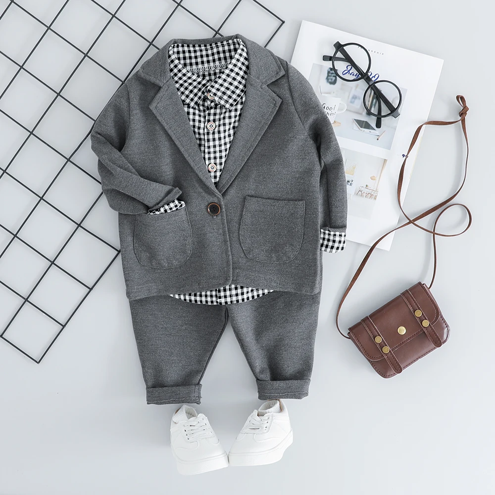 Kid Toddler Boy Formal Suit Clothing Sets Fashion 3PCS Girls Baby for Boys Coat + Plaid Shirt Pants 1 2 3 4 Years |
