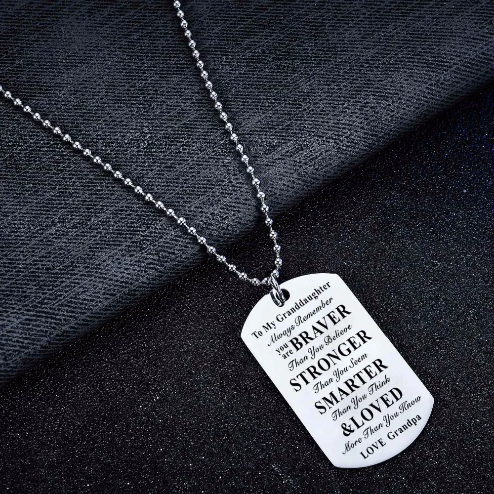 12PC/Lot Inspirational Gift For Family Grandfather Grandpa Love Granddaughter Necklace Jewelry Stainless Steel Dog Tag Pendant | Украшения