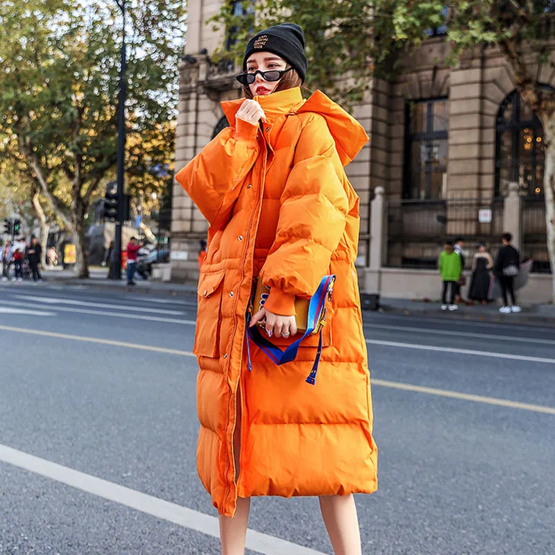 Длинные пуховые куртки 2019 зимняя куртка женская Свободная парка для женщин белые
