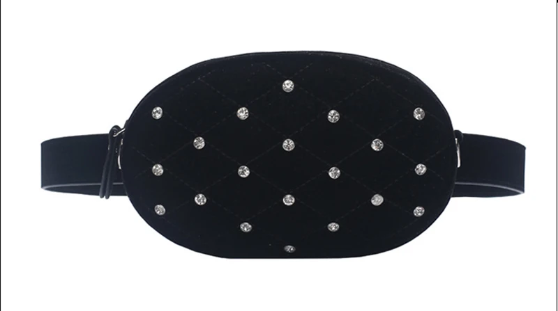 Black PU no chain Высокое качество, Женская поясная сумка, искусственная кожа, бархат, пояс, сумки через плечо, блестящие стразы, банан, удобная нагрудная сумка - Цвет: Black PU no chain