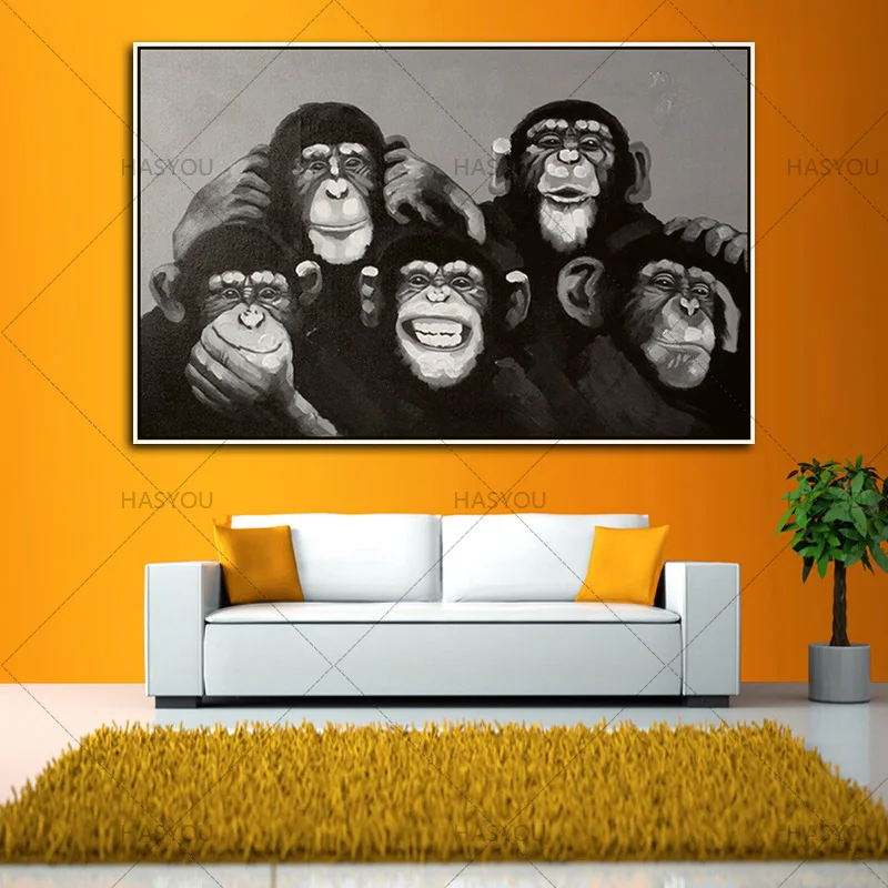 

Artist 100%Handpainted Gorilla family Oil Paintings Canvas Painting modern Animal Monkey Oil Paintings wall art home decor
