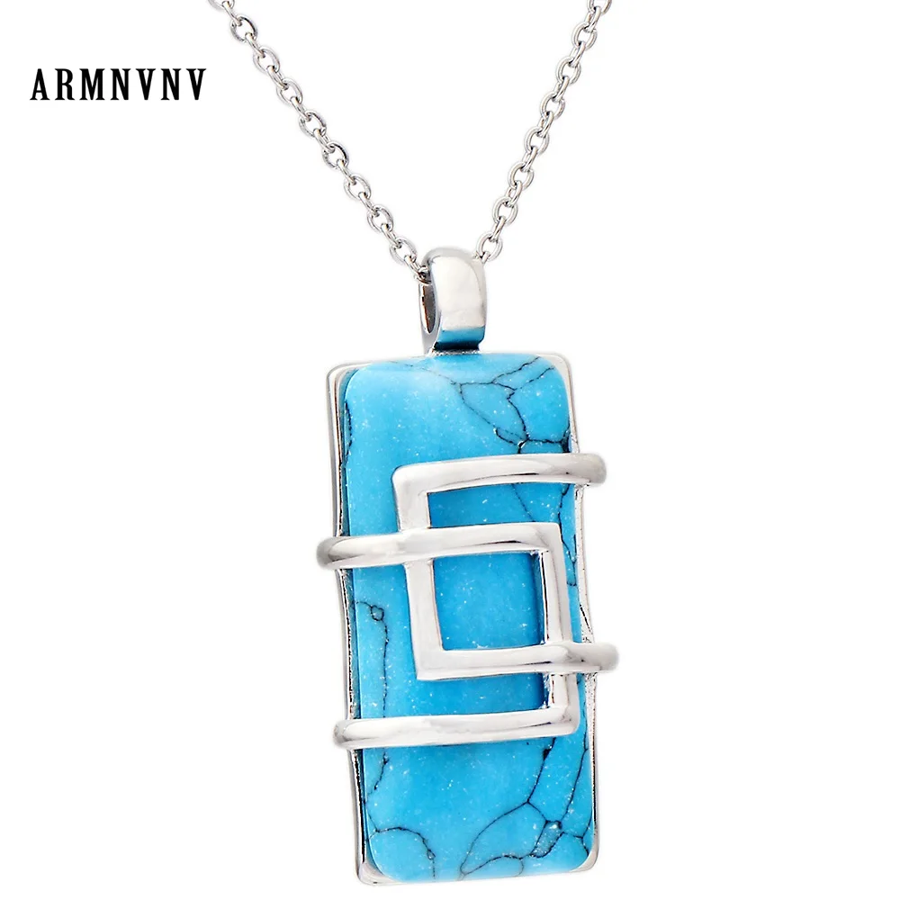 ARMNVNV ювелирные изделия природный квадратный бирюзовый камень кулон ожерелье