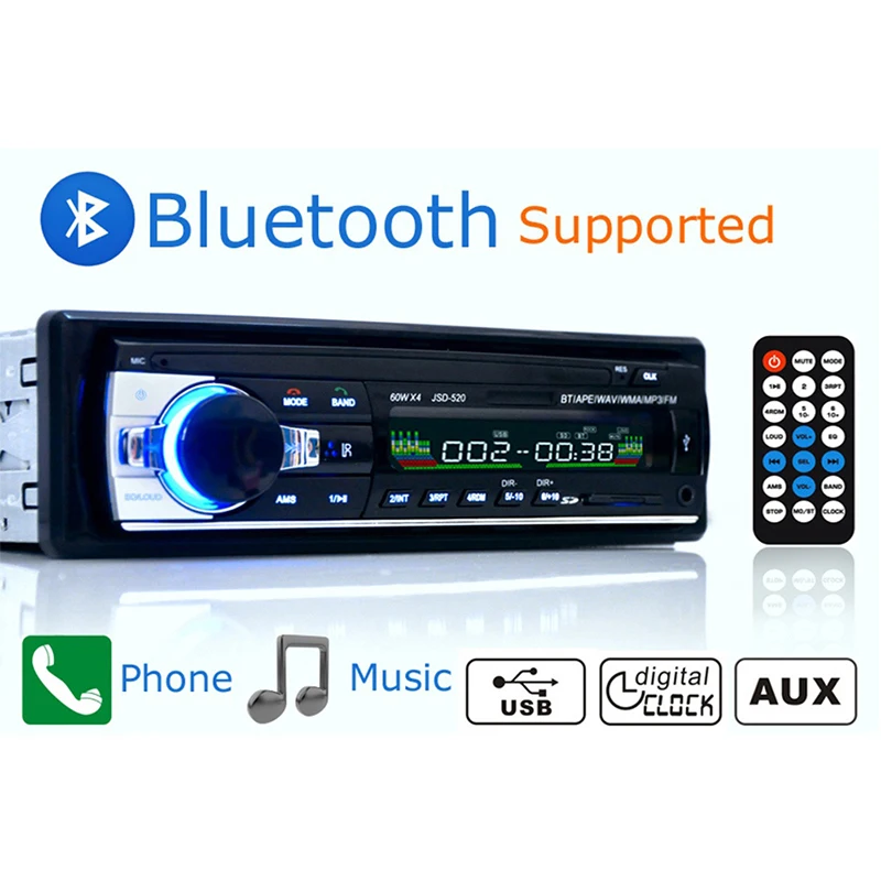 Авторадио 12 в Bluetooth V2.0 автомобильное радио стерео тире 1 Din FM Aux вход приемник SD USB MP3