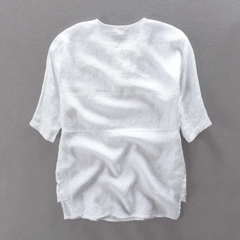 SHIFUREN летние льняные рубашки для мужчин с коротким рукавом мягкие дышащие 100% - Фото №1