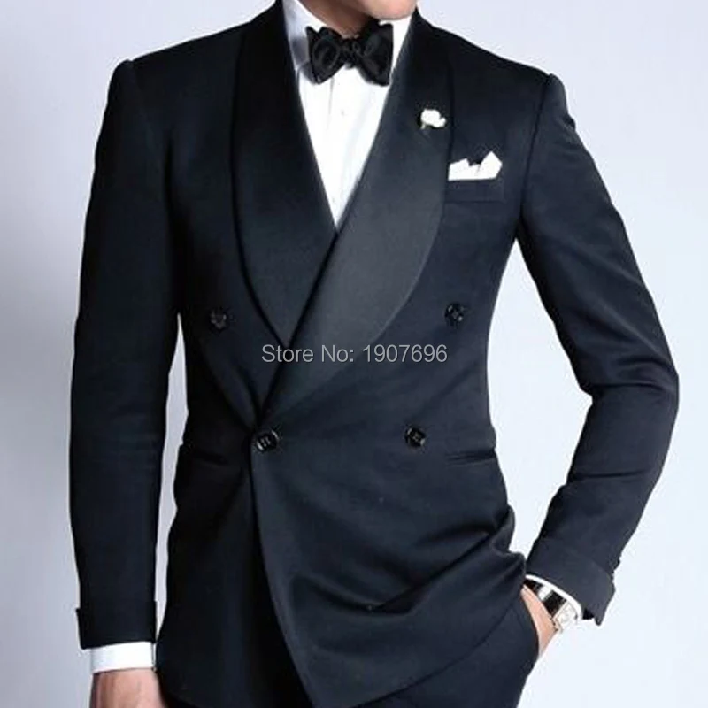 Double Breasted Wedding Groom Tuxedos for Navy Slim Fit Man Suits 2019 Shawl Lapel Two Piece Male Set Jacket with Pants 5xl New | Мужская