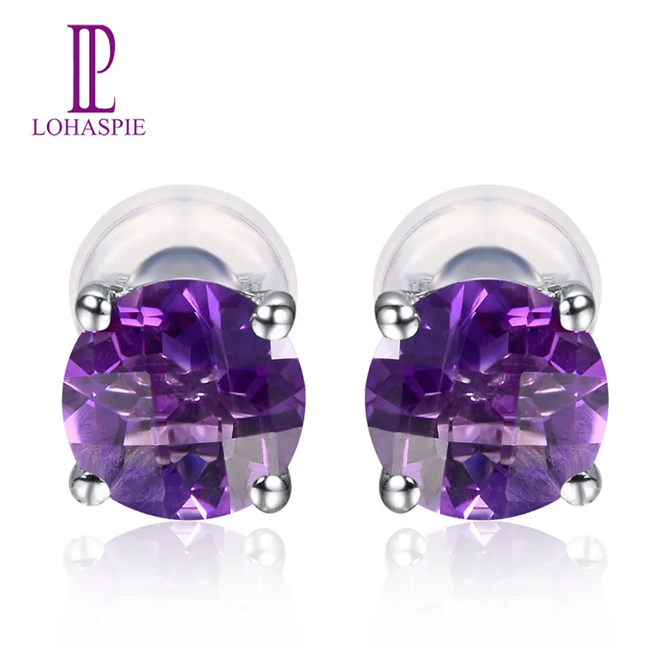 Серьги женские из белого золота серьги-гвоздики аметиста пробы 4/5/6 мм | Украшения