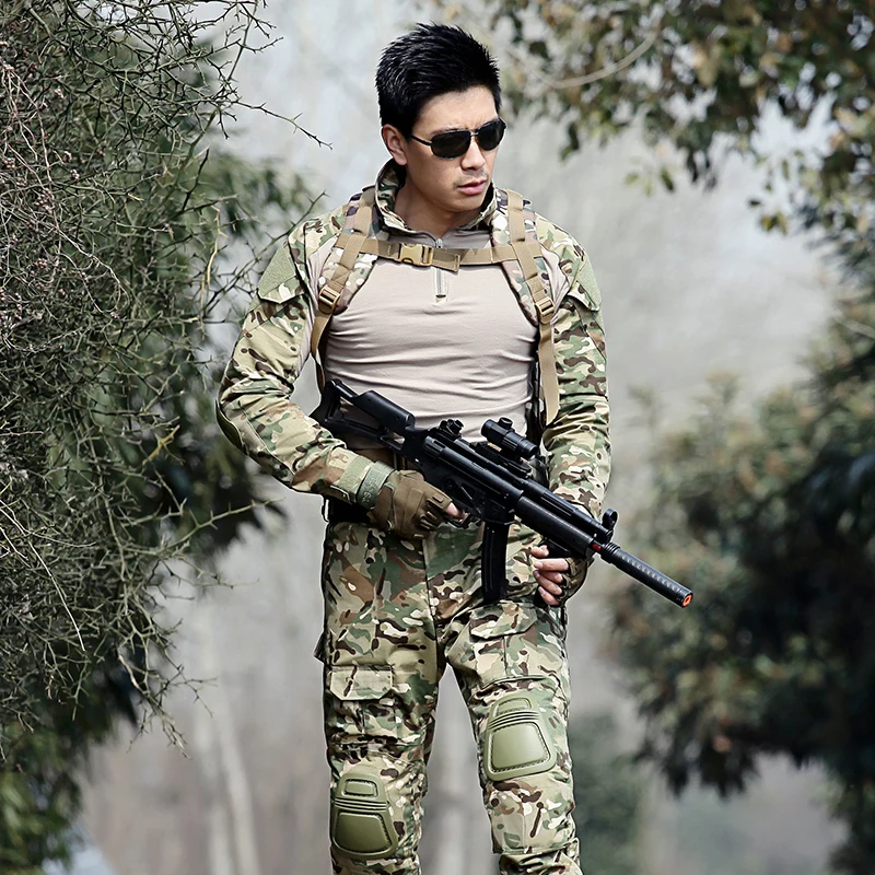 Футболка мужская тактическая с налокотниками военная камуфляжная рубашка для