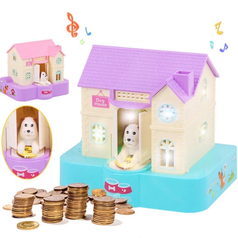 

New Lucky Dog Savings House Automatic Swallowing Coin Piggy Bank Coin Dog House Stealing Money Nest Piggy Bank Toys