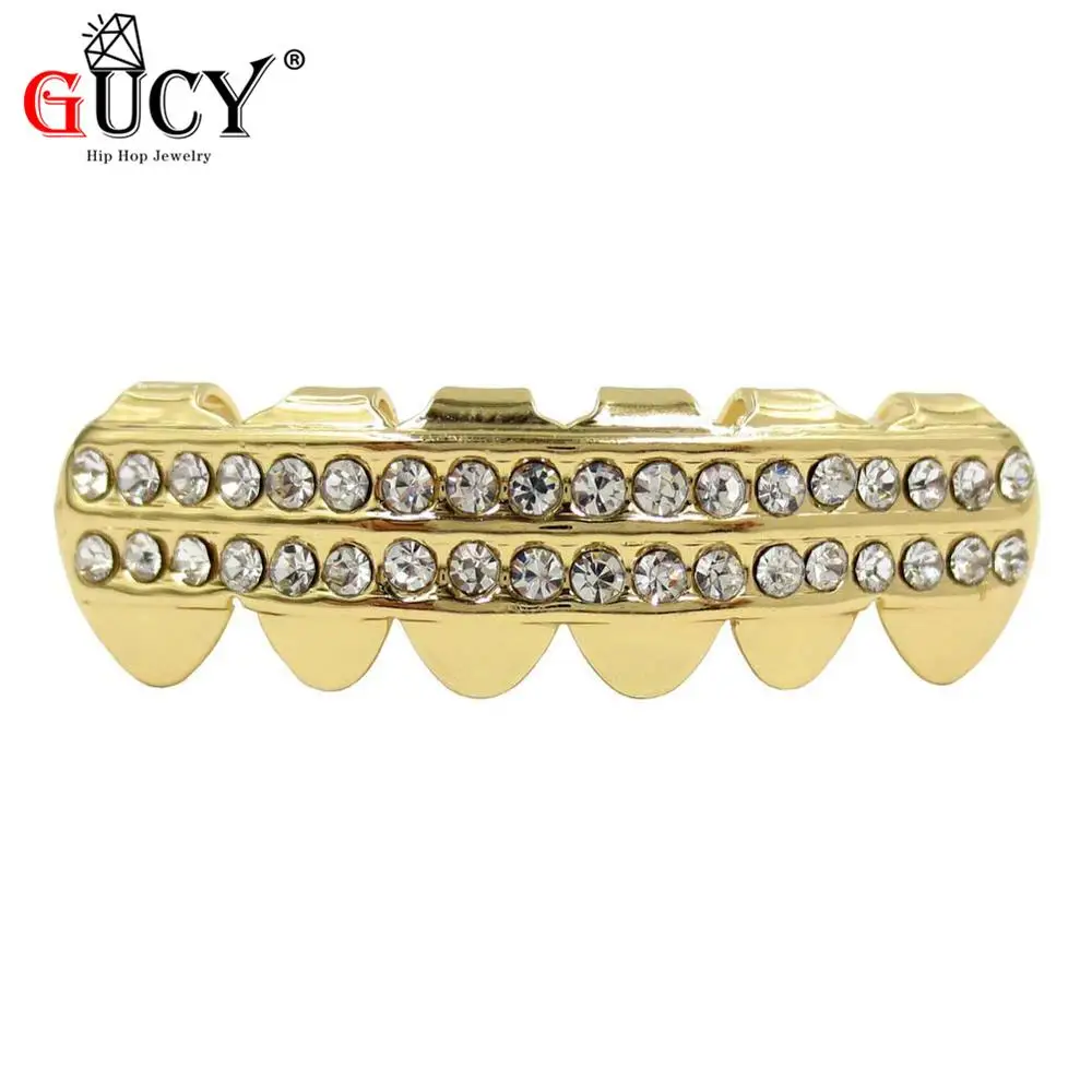 Gold Bottom GUCY золото Цвет покрытием льдом CZ зубы GRILLZ шапки крест верхней и нижней зуб шапки хип-хоп Bling грили комплект Рождественский подарок - Окраска металла: Gold Bottom