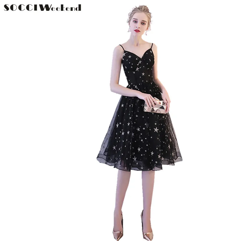 SOCCI Weekend маленькие черные платья Короткое коктейльное Платье До Колена 2018 новые