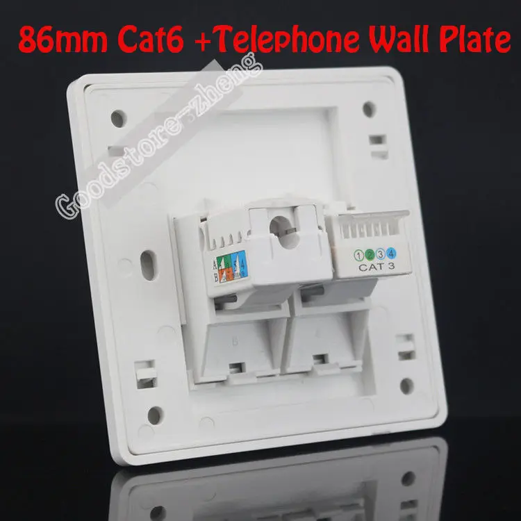 Настенная пластина 2 порта один Cat3 RJ11 Телефонная телефонная розетка + Cat6 сетевая