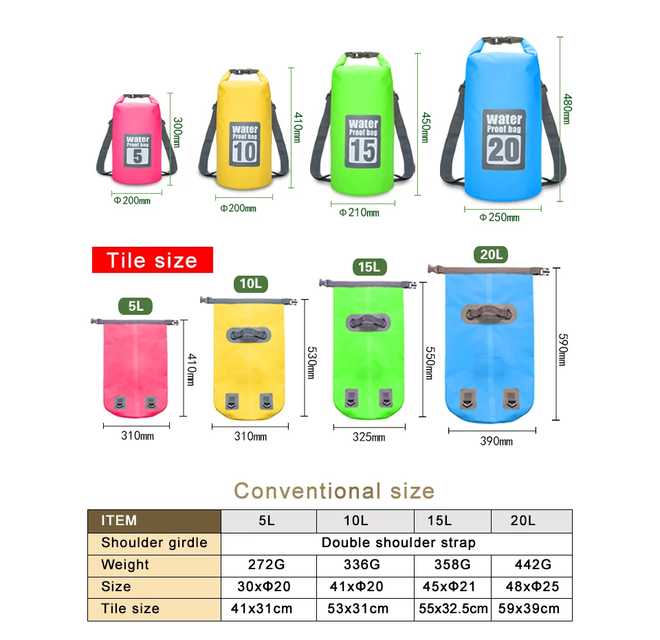 5L/10L/15L/20L Водонепроницаемый сухой мешок сумка для хранения сумка для плавания Каякинг каноэ Рыбалка двойные ремни