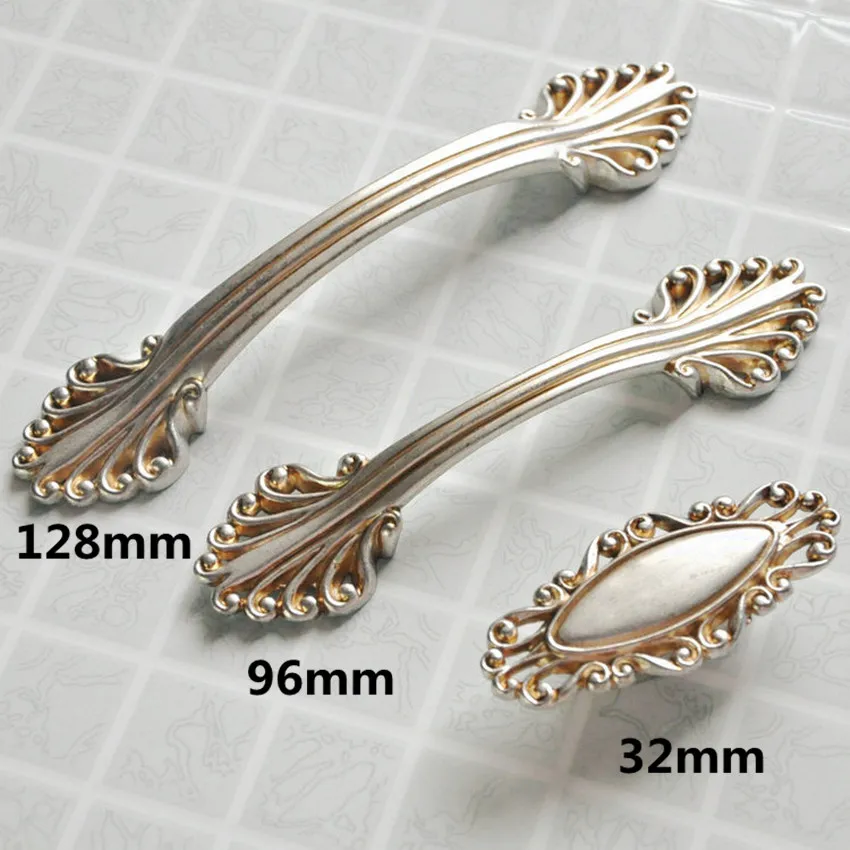 96 мм 128 европейские винтажные серебряные ручки для мебели античное серебро