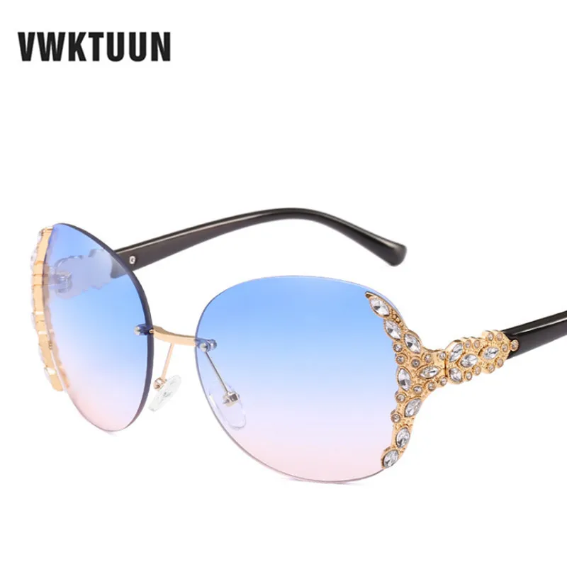 

VWKTUUN Rimless Sunglasses Women Crystal Frame Designer Sun Glasses for Female Gradient Lens Oversized Sunglasses UV400 Oculos