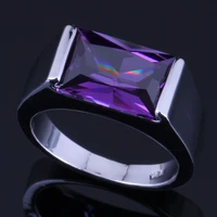sparkly rectangle purple cubic zirconia silver plated ring v0396