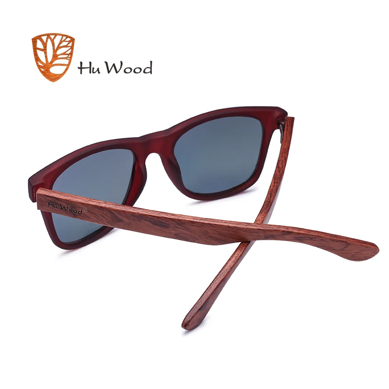 

Hu Wood Mens Summer Style Vintage Black Square Sunglasses With Bamboo Mirrored Polarized Travel Eyewear GRS8007