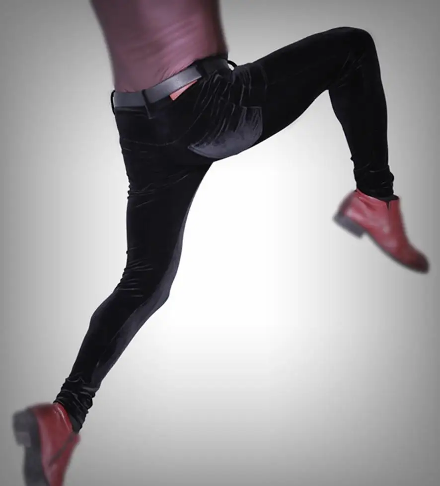 2019 мужские Сексуальные облегающие брюки бархатные теплые эластичные