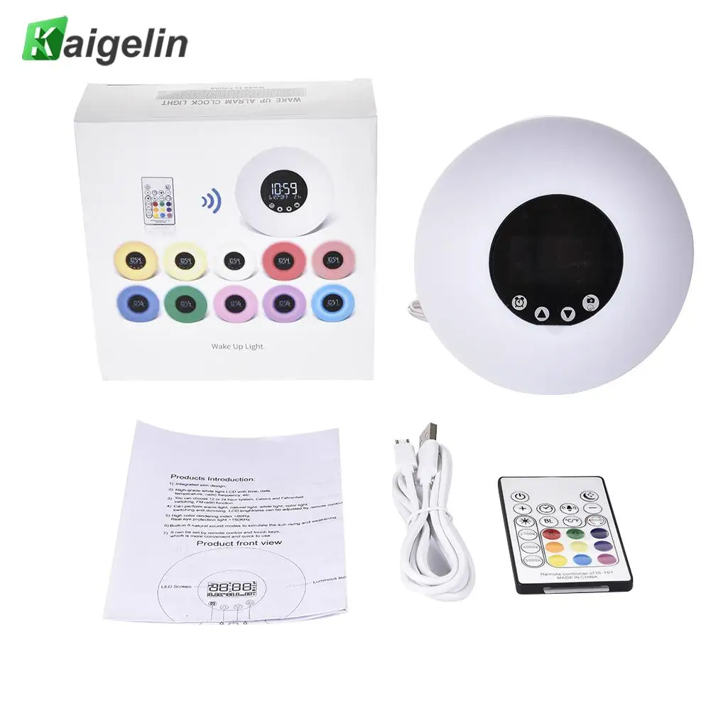 Умный восходящий симулятор будильника LED Wake Up Light 9 видов цветов 51 звуков FM Радио