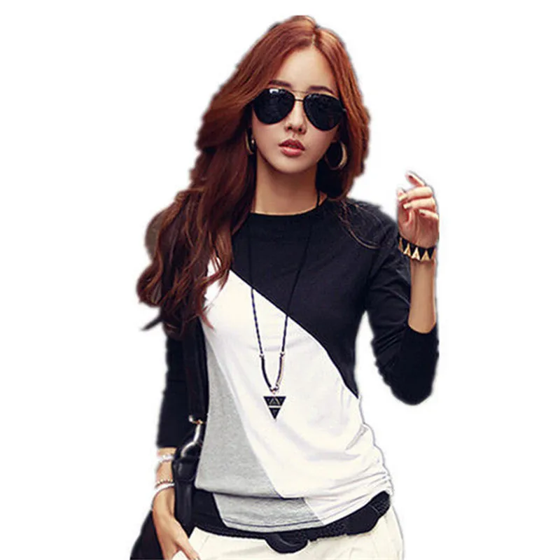 Черный Женская футболка с длинным рукавом, одежда Ropa, футболка Femme Poleras Camisetas Mujer, Черная/коричневая Женская Повседневная футболка - Цвет: Черный