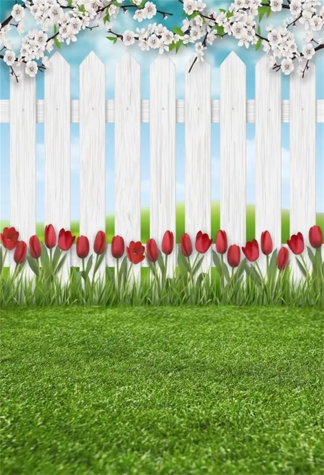 Laeacco Photo Backdrop For Photography Gray Wooden Fence Green Grass Lawn Flowers Rose Baby Child Backgrounds Studio | Электроника