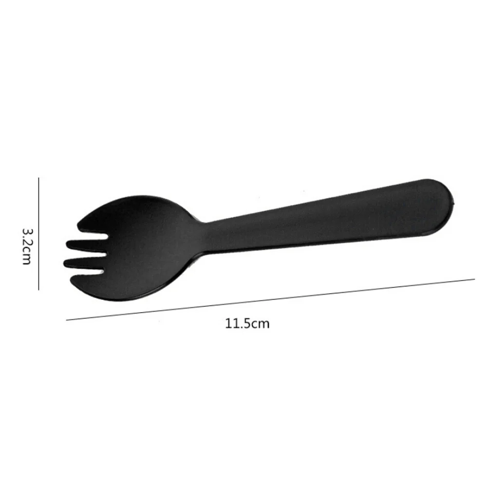 100 шт творческие 2-в-1 Sporks одноразовые Пластик ложки и вилки для торта для салата и мороженого фруктовый(черный