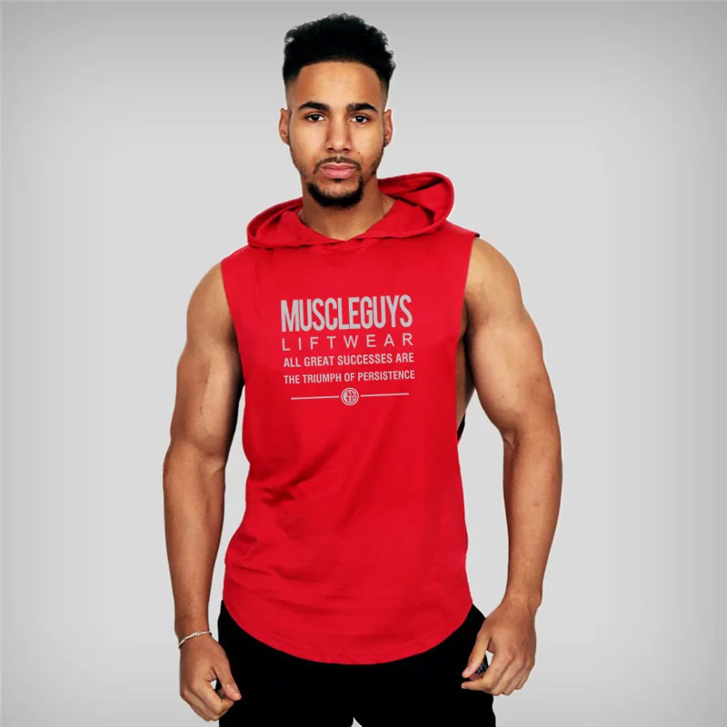 Muscleguys Liftwear рубашка без рукавов с капюшоном, брендовая одежда для тренажерного зала, Мужская одежда для фитнеса, бодибилдинга, стрингеров, Майки - Цвет: 05red