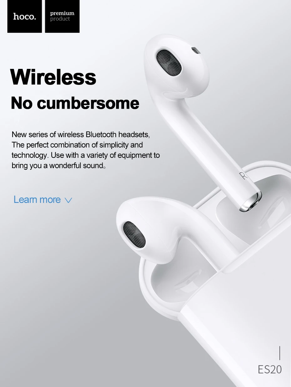 HOCO двойные наушники мини 3D стерео звук Bluetooth наушники настоящие Беспроводные спортивные наушники с сенсорным управлением наушники с power bank