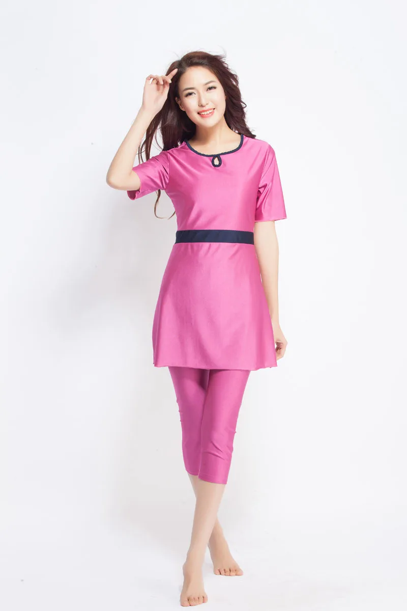 3 вида цветов женский Мусульманский купальник с коротким рукавом Топы + штаны