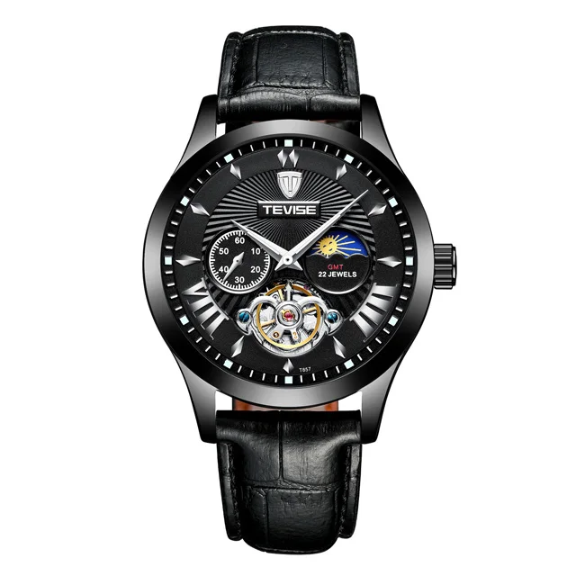 P BKBKBK Tourbillon Tevise Лидирующий бренд Мужские механические часы автоматические Модные Роскошные мужские часы из нержавеющей стали Relogio Masculino - Цвет: P BKBKBK