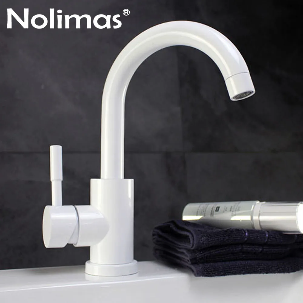 

304 Stainless Steel White Tall Bathroom Faucet Brass Ceramic Plate Spool Basin Mixer Tap With Hot And Cold Water Deck Mounted