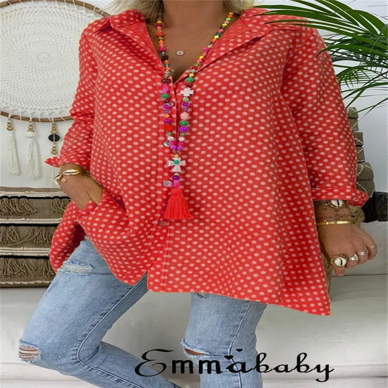 Женская винтажная блузка в горошек Повседневная Блузка с v образным вырезом и